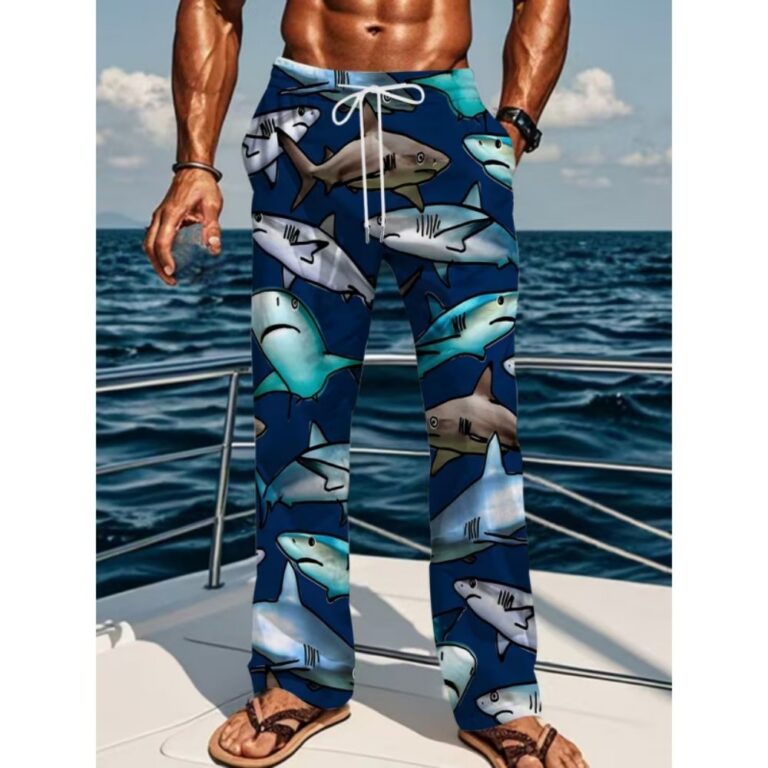 Men Pants Men's Vintage Style Loose Pants with Shark Print
