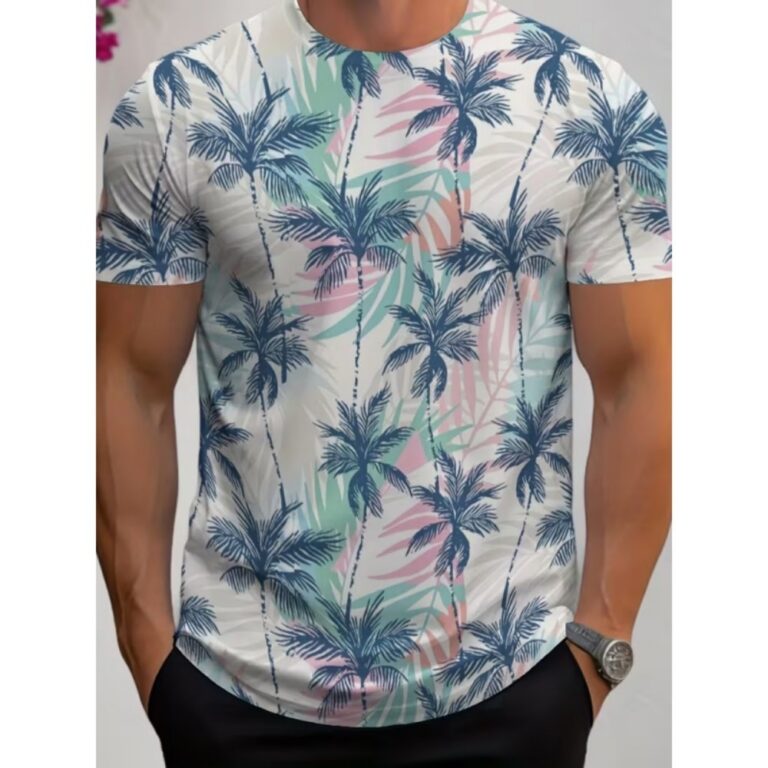 Men T-shirts Men's Tropical Trees Print Short Sleeve T-Shirt