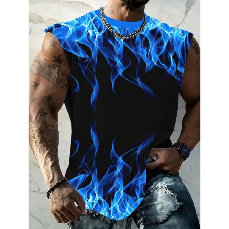 Men Tank Tops Blue Flame Printed Design Men's Sleeveless Tank Top