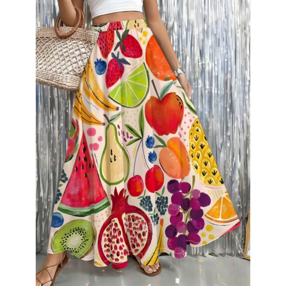 Women Skirts Women's Fruit Print Maxi Flared Skirt Vacation Style